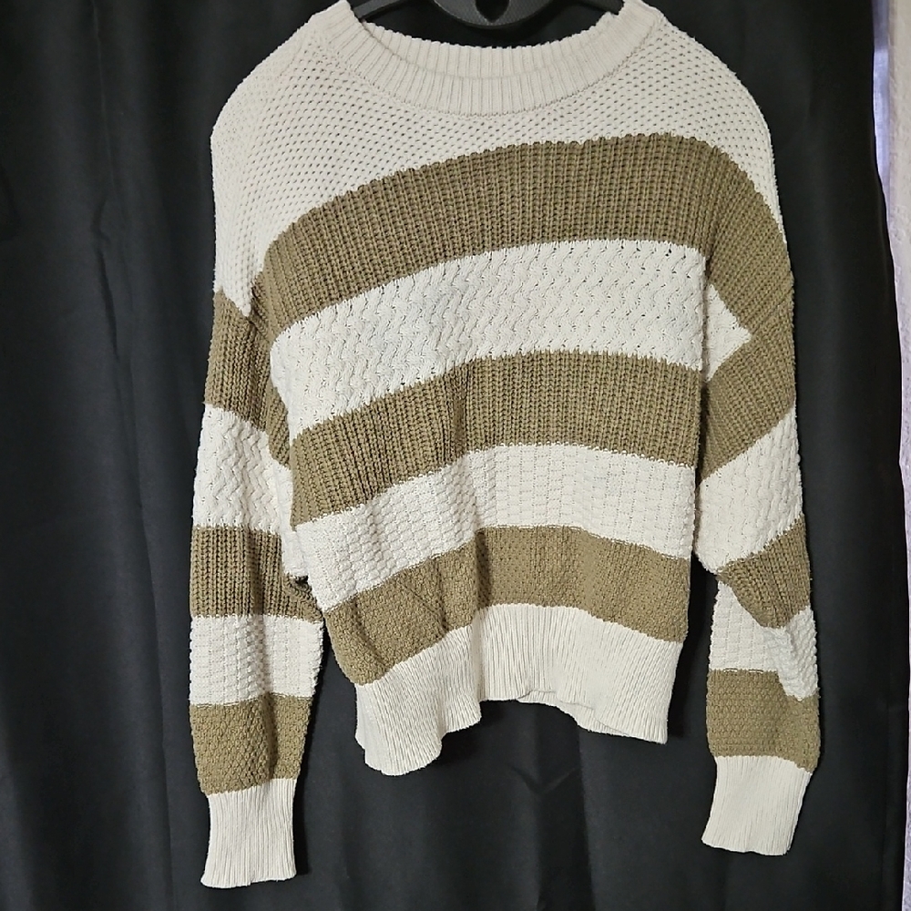 Striped Knit Sweater - White and Tan